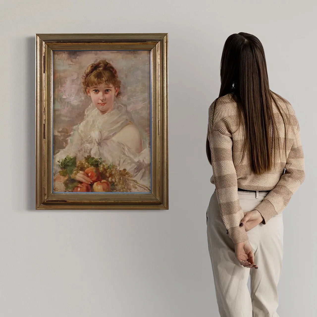 Italian painting signed portrait of a girl, 20th century 2