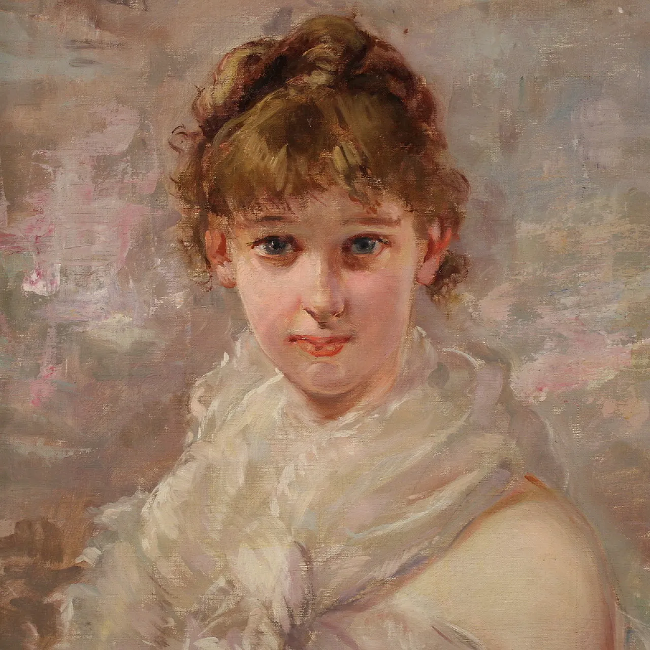 Italian painting signed portrait of a girl, 20th century 4