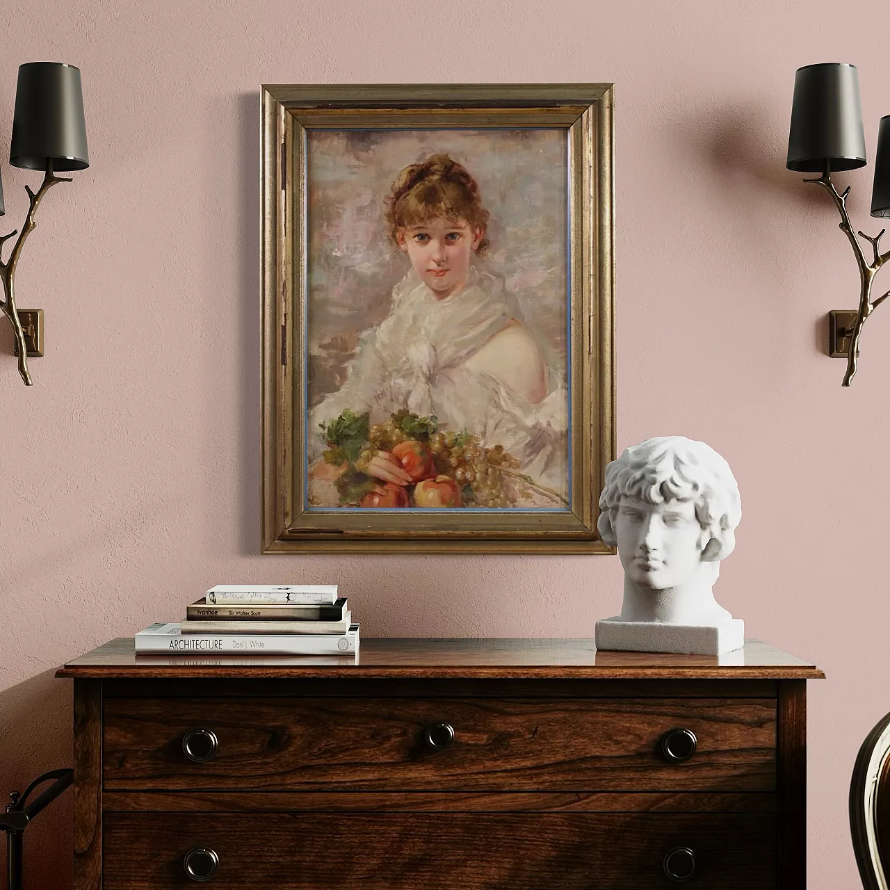 Italian painting signed portrait of a girl, 20th century 6