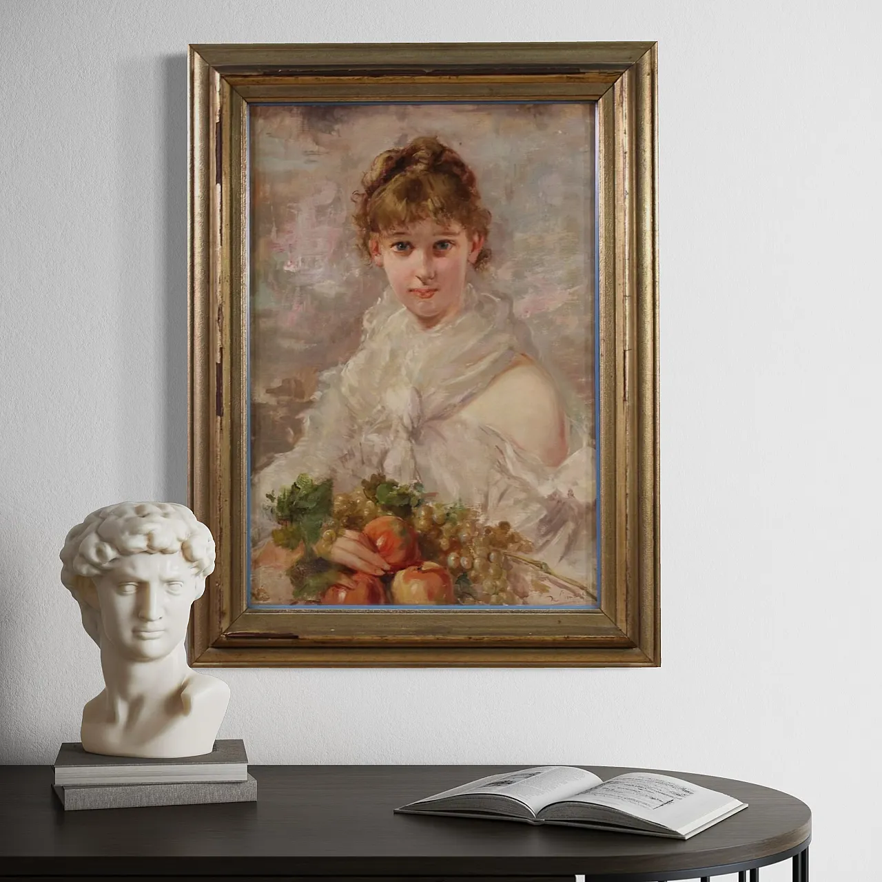 Italian painting signed portrait of a girl, 20th century 13