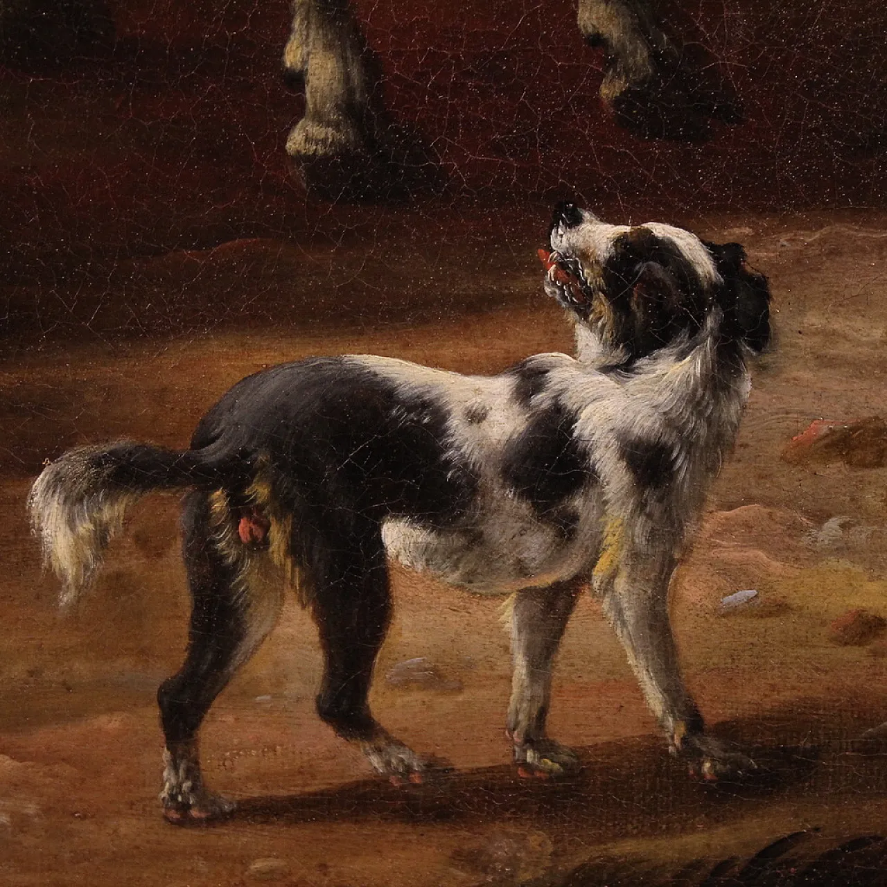 Large painting from the 18th century, pastoral scene with classical ruins 7