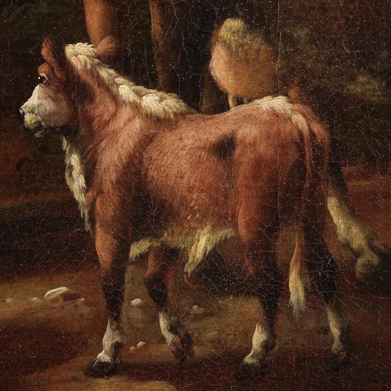 Large painting from the 18th century, pastoral scene with classical ruins 14