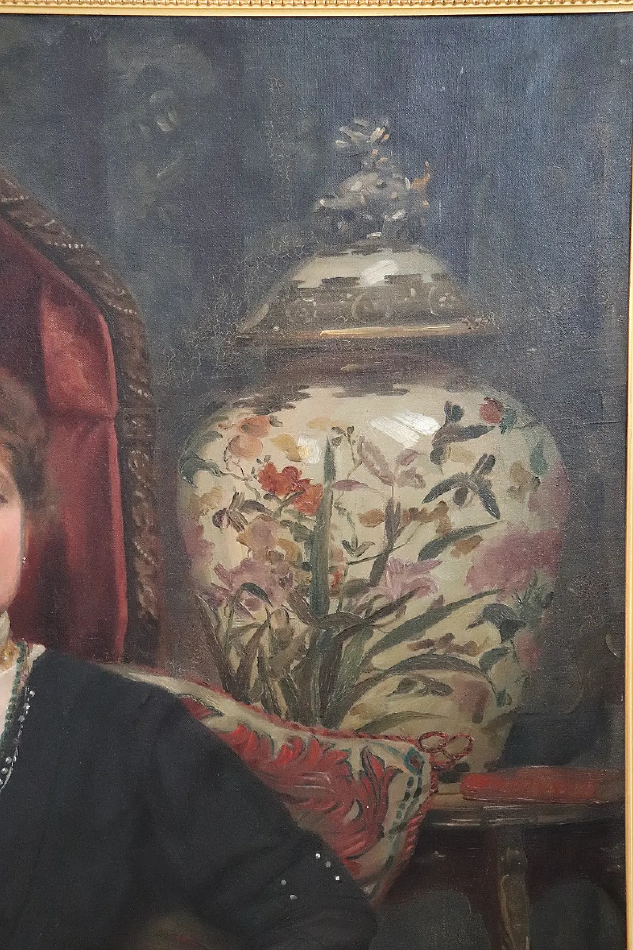 Dipinto olio su tela, Ritratto di signora, firmato e datato 1913 4
