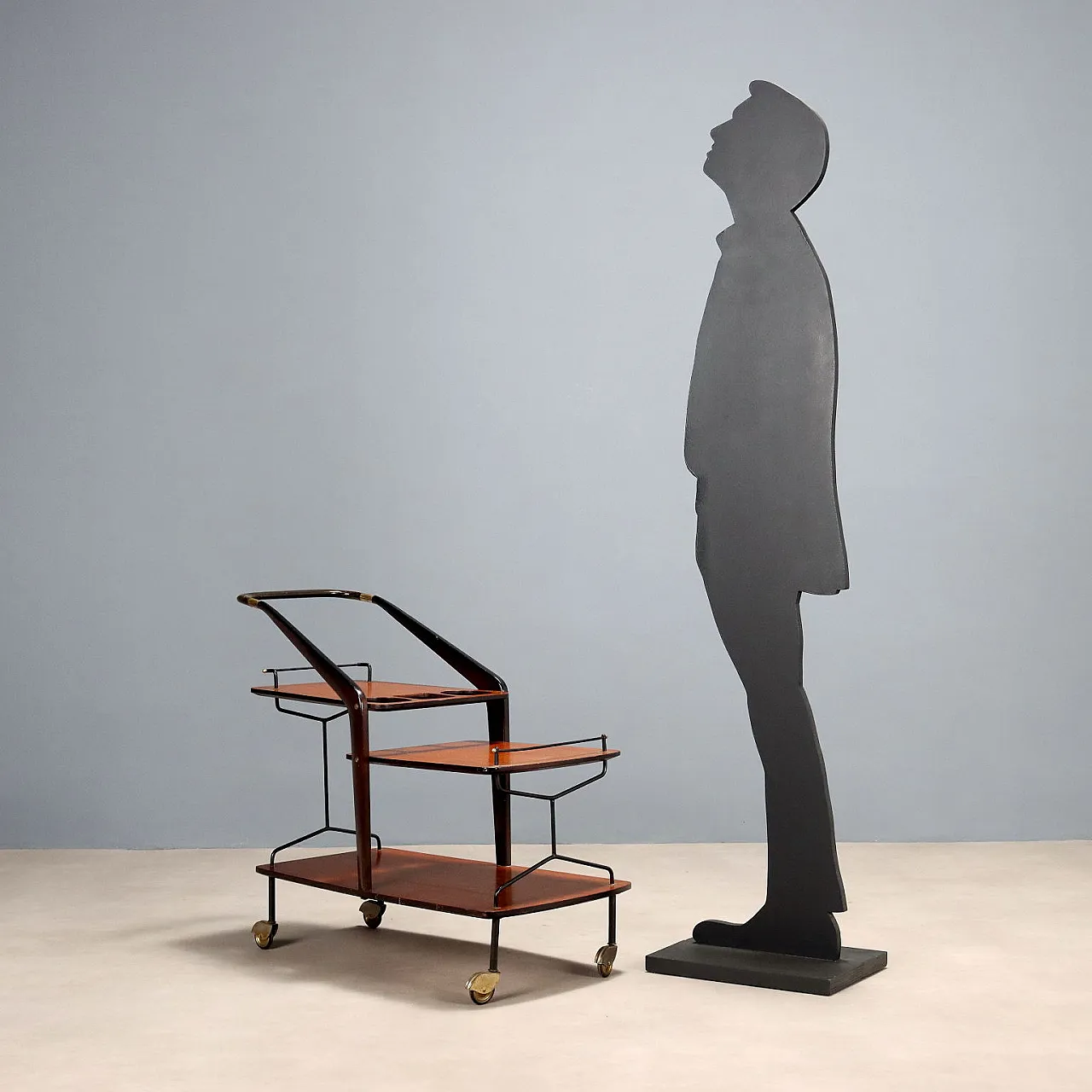 Carrello bar in teak, legno tinto ebano, metallo e ottone, '900 2