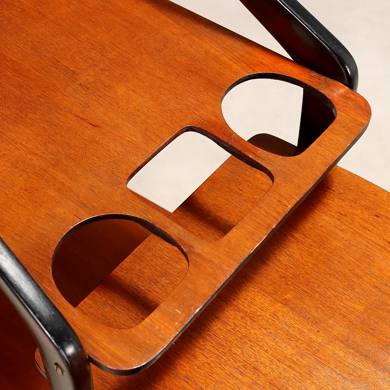 Carrello bar in teak, legno tinto ebano, metallo e ottone, '900 5