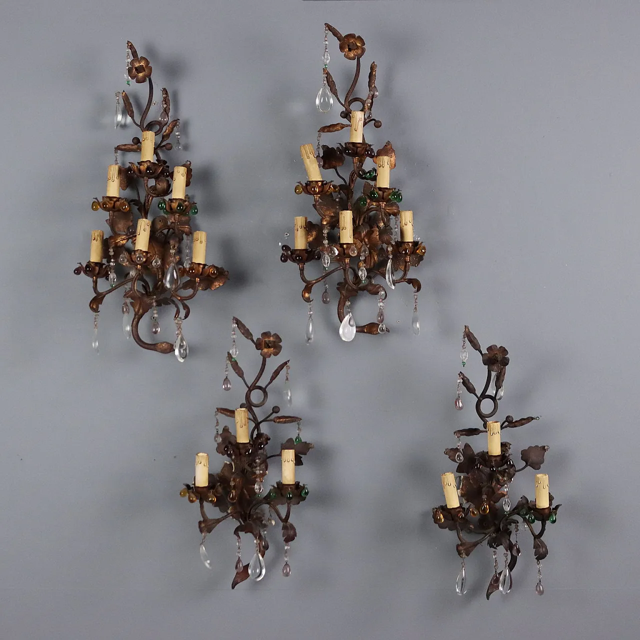 4 Gilded iron and sheet metal wall sconces, late 19th century 1