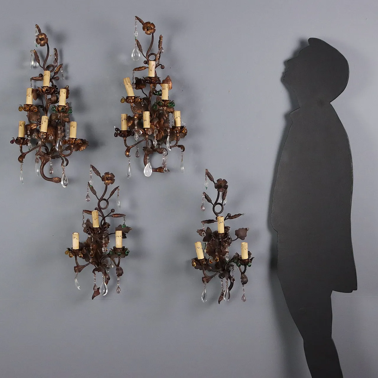 4 Gilded iron and sheet metal wall sconces, late 19th century 2