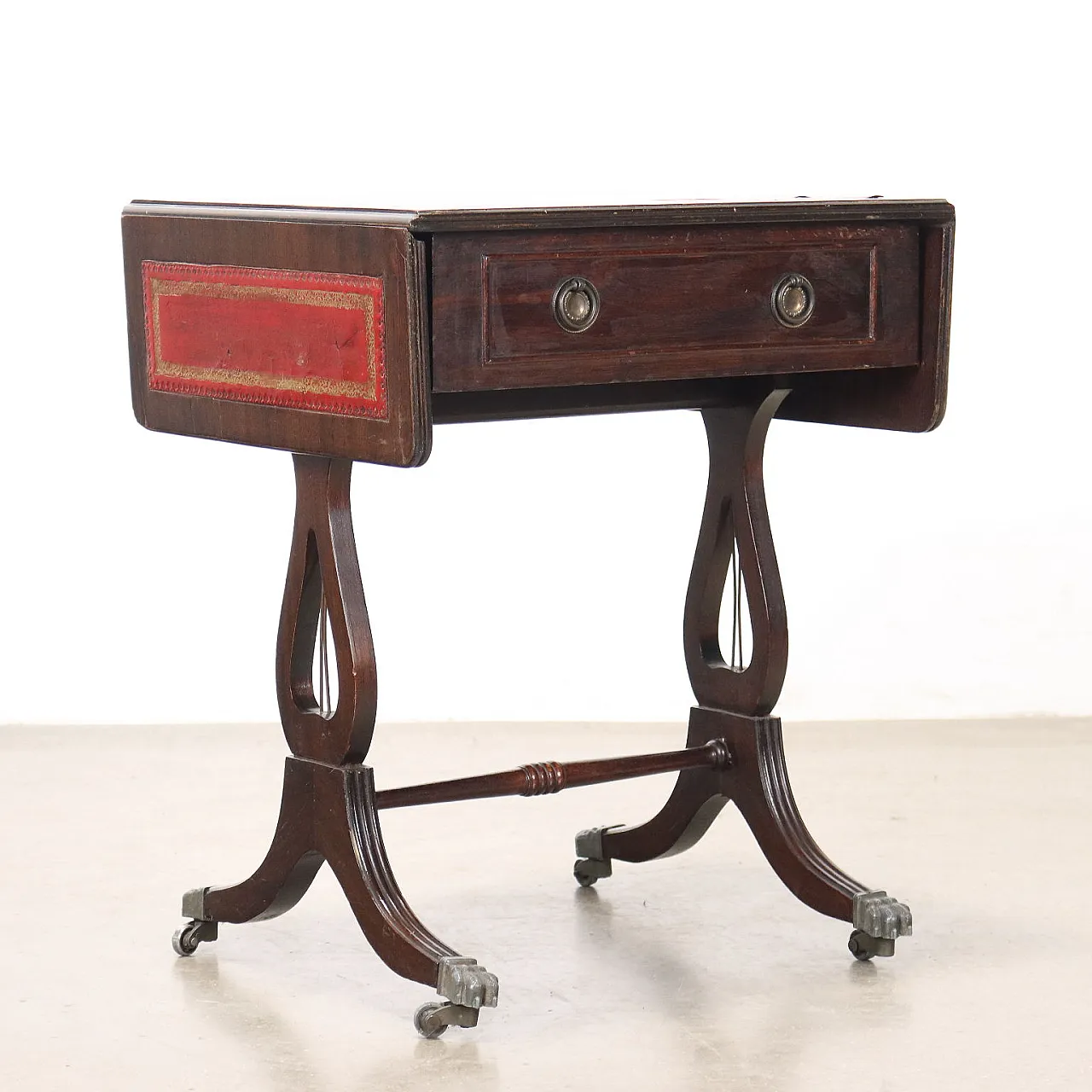 Tavolino allungabile in legno e pelle, '900 9