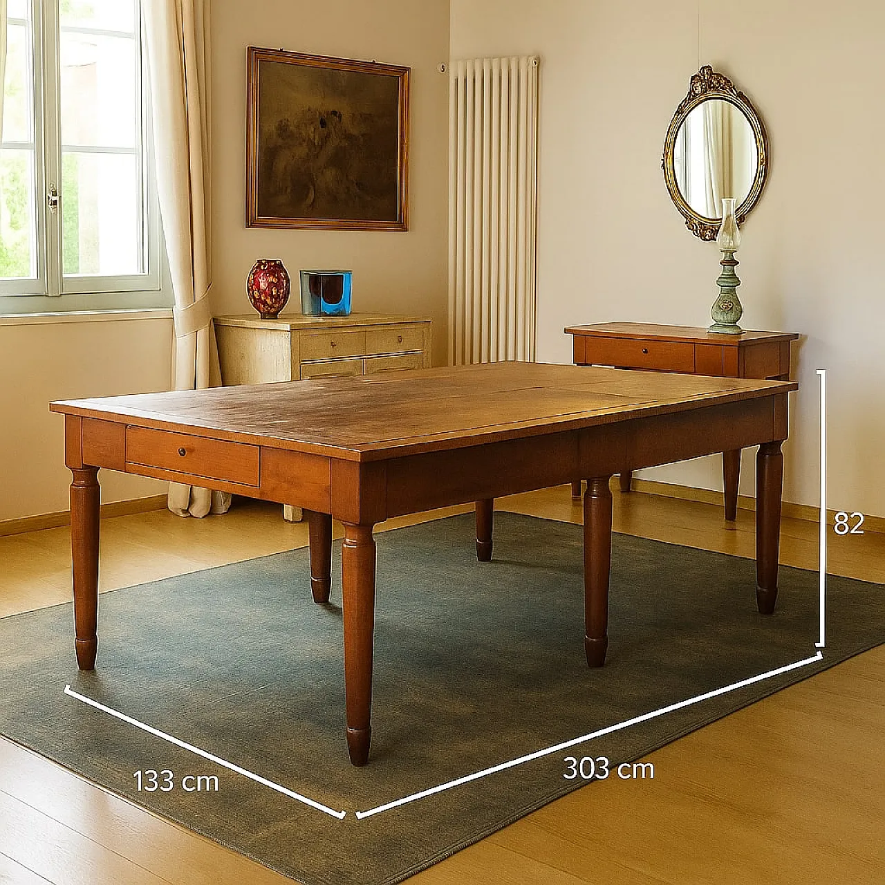 Table Umbertino in solid walnut extendable, 19th century 2