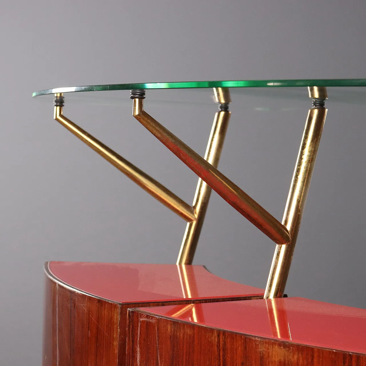 Mobile bar in mogano impiallacciato e cristallo, anni '50 8