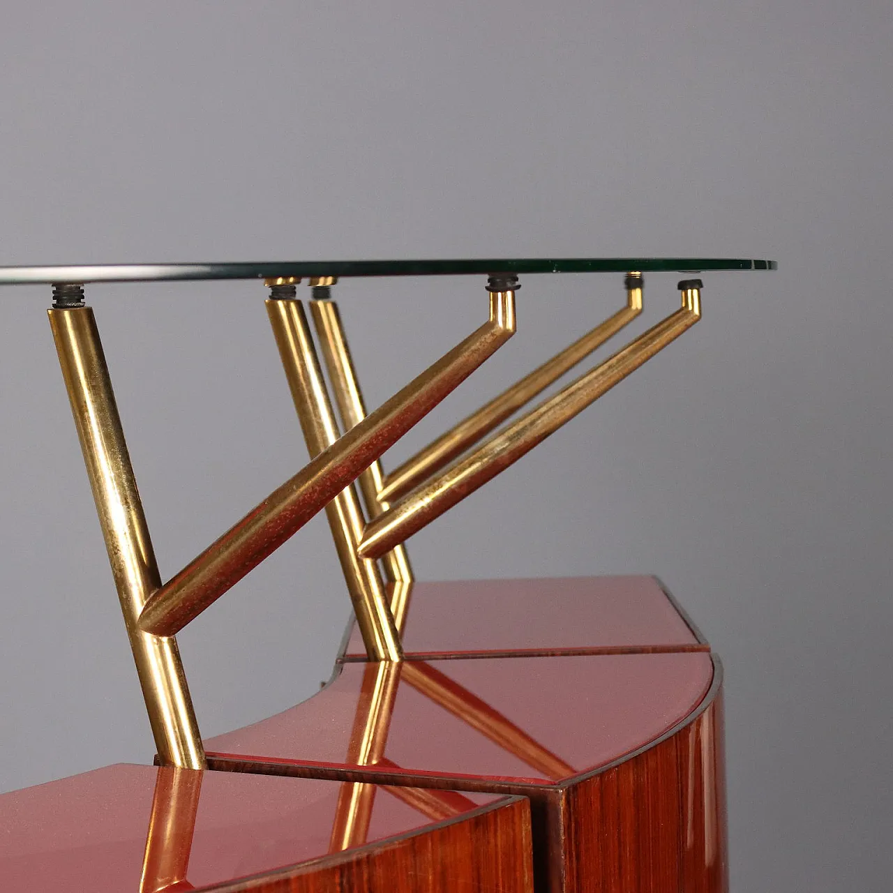 Mobile bar in mogano impiallacciato e cristallo, anni '50 9