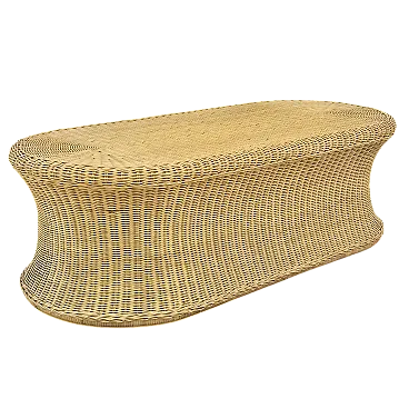 Panca tavolino in vimini e bambù, anni '70