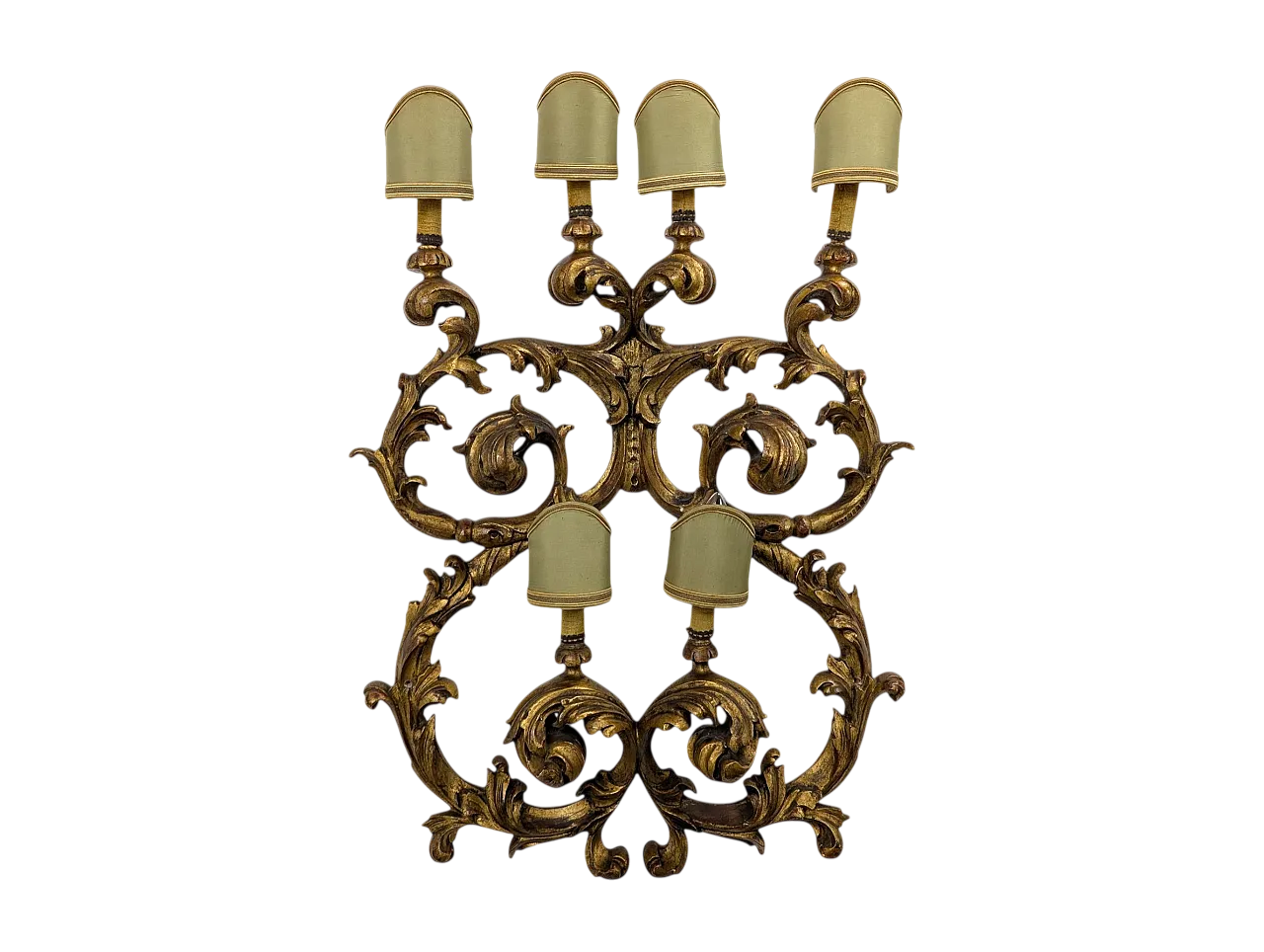 Six-light wall lamp in carved and gilded wood in Louis XV style 9