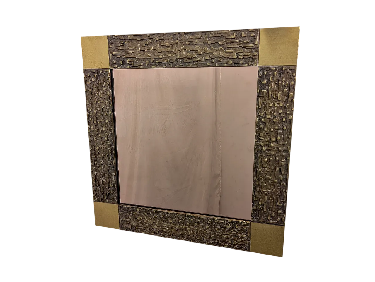 Specchio quadrato completamente in ottone, anni '70 7