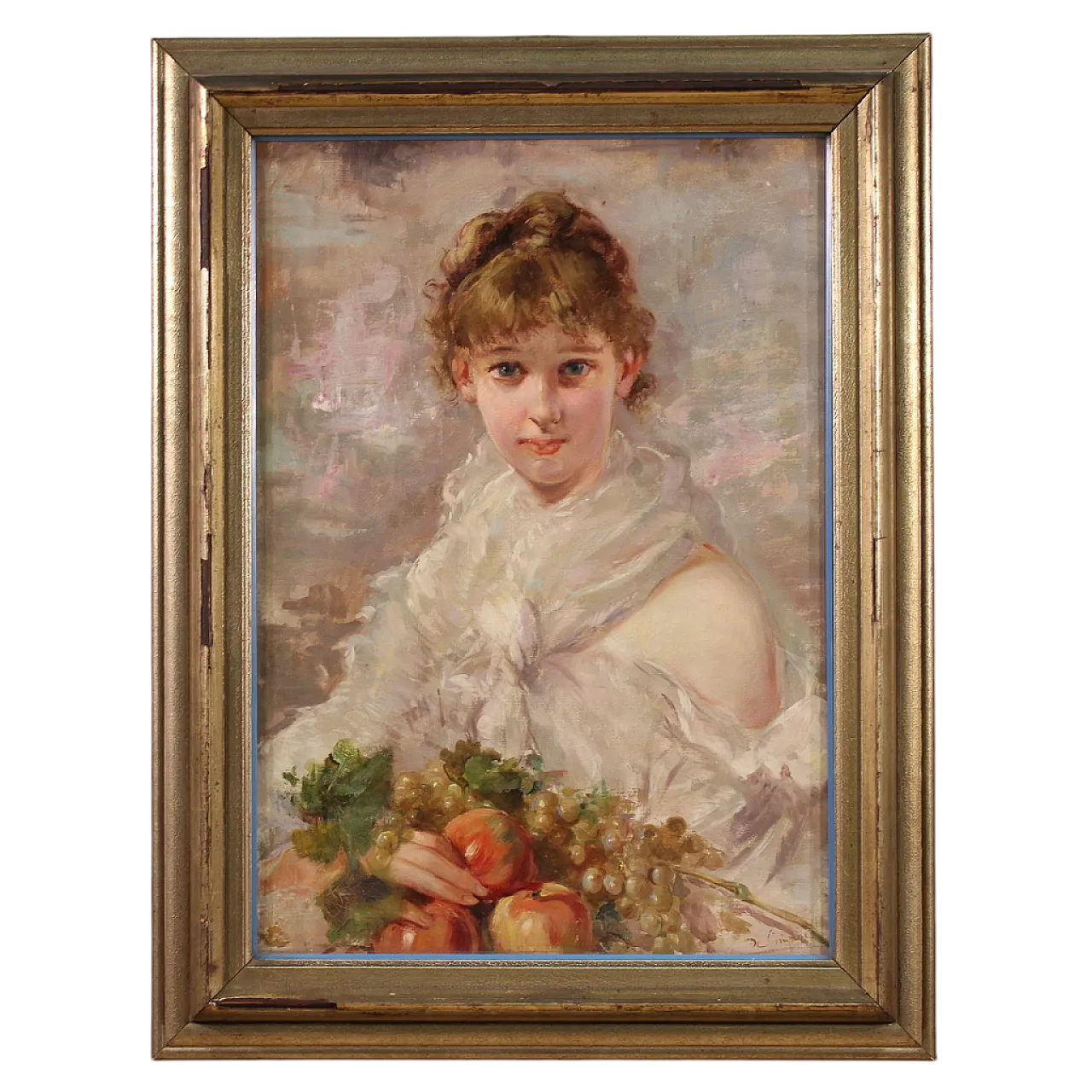 Italian painting signed portrait of a girl, 20th century 16