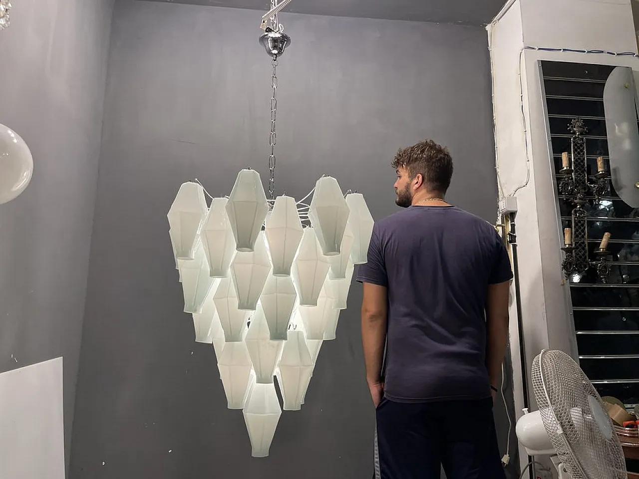 Lampadario in vetro di Murano bianco, anni '70 2
