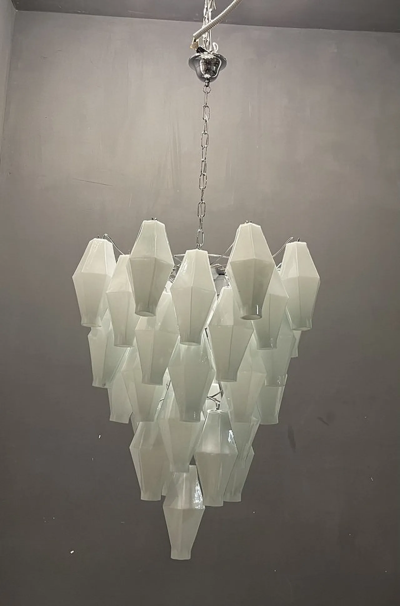 Lampadario in vetro di Murano bianco, anni '70 3
