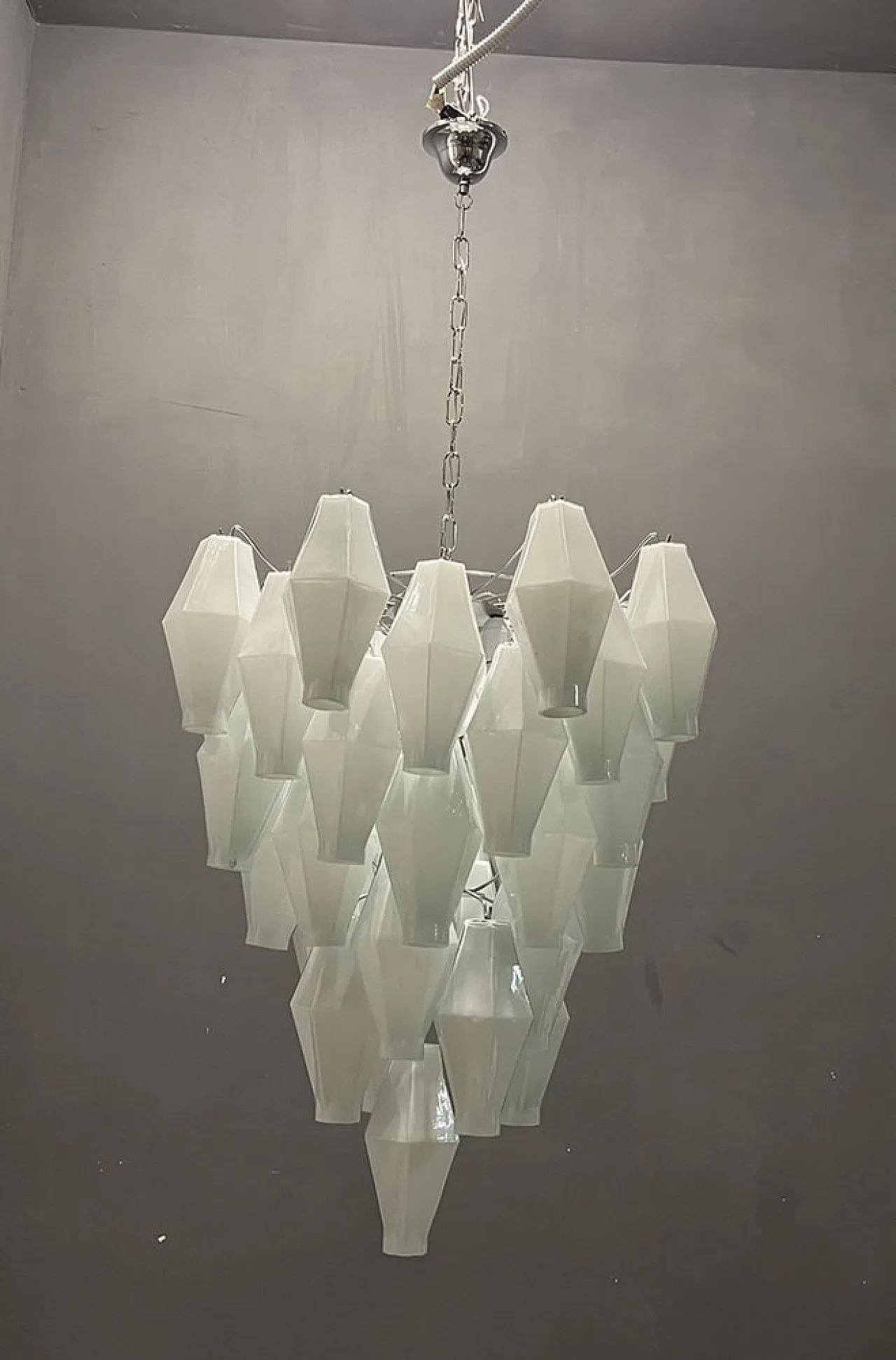 Lampadario in vetro di Murano bianco, anni '70 7