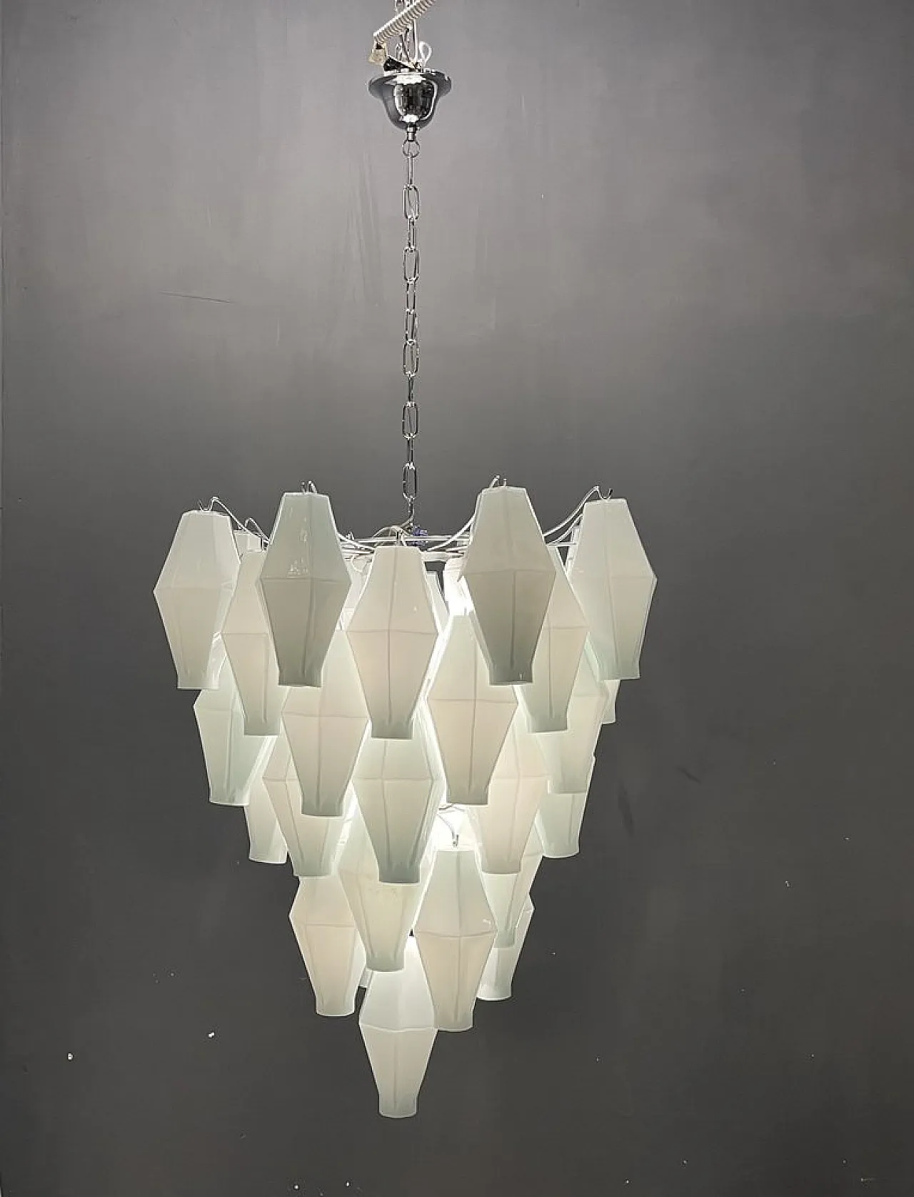 Lampadario in vetro di Murano bianco, anni '70 9