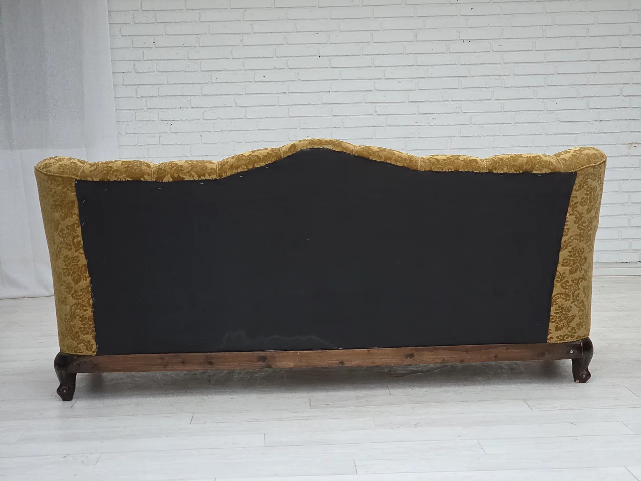 3 seater sofa in velvet and carved oak, 1950s 11