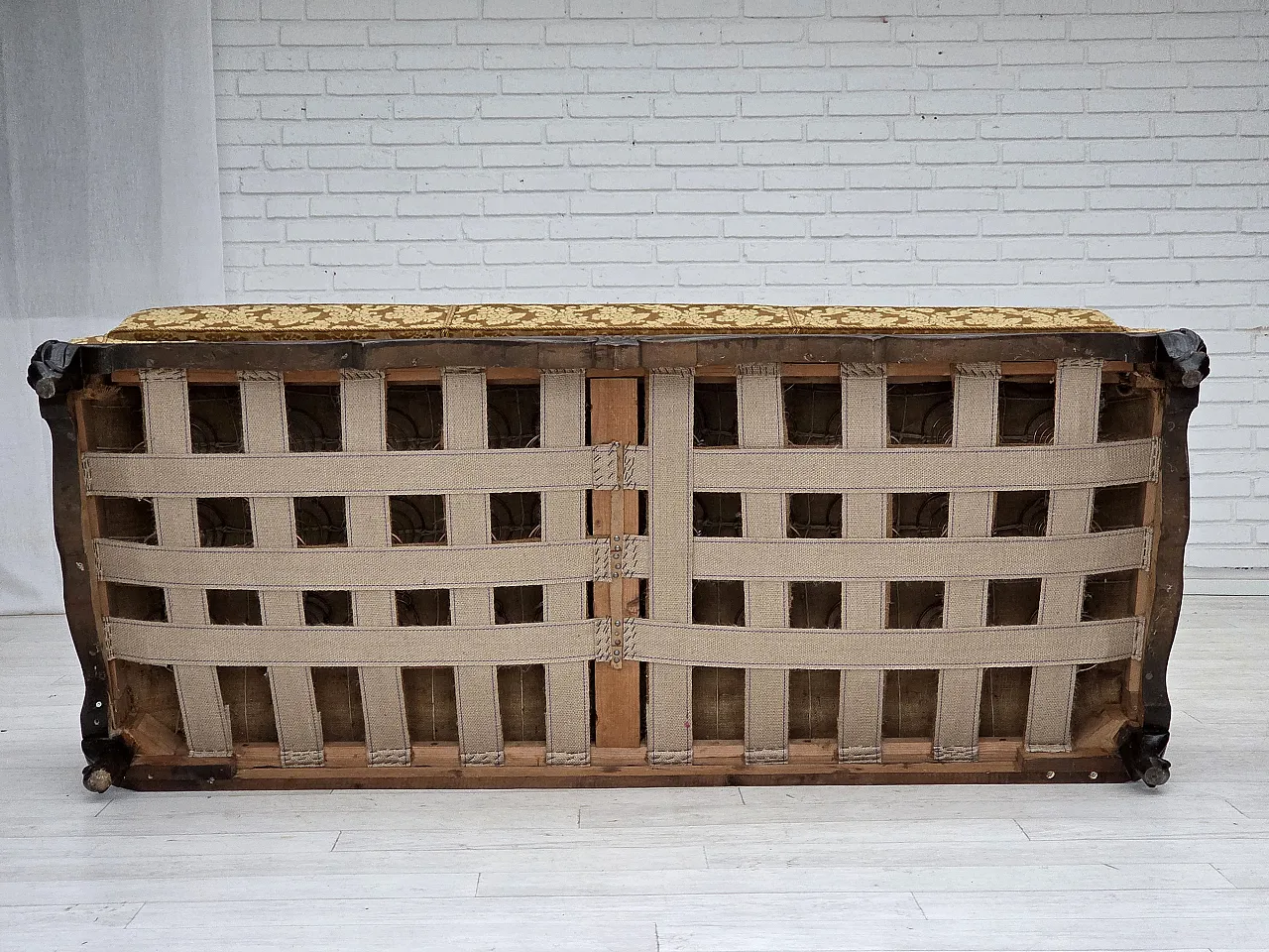 3 seater sofa in velvet and carved oak, 1950s 18