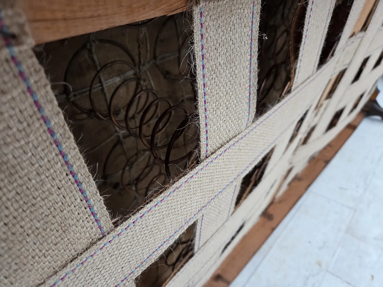 3 seater sofa in velvet and carved oak, 1950s 19