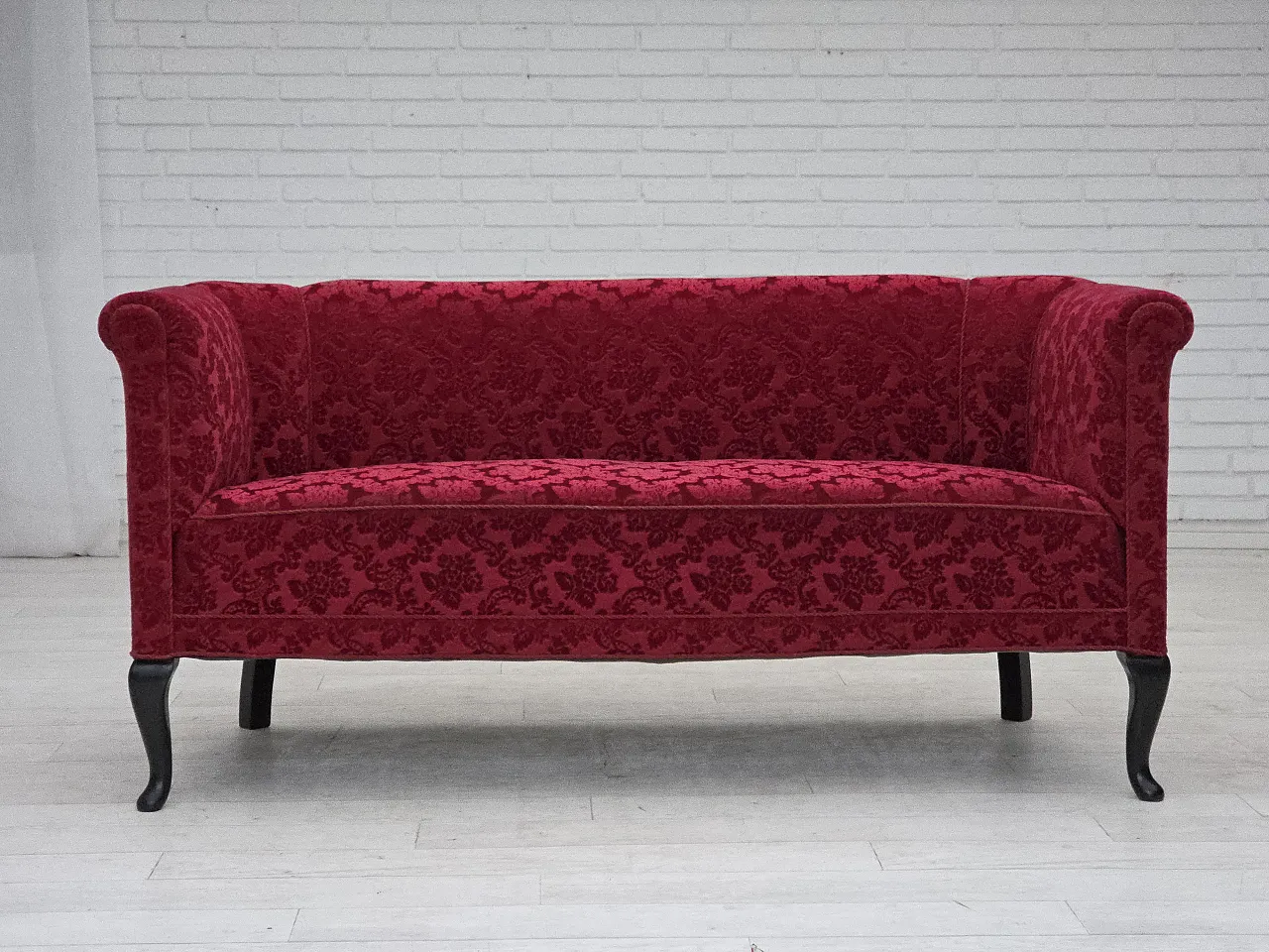 Danish 2-seater sofa in cherry red velvet, 1950s 1