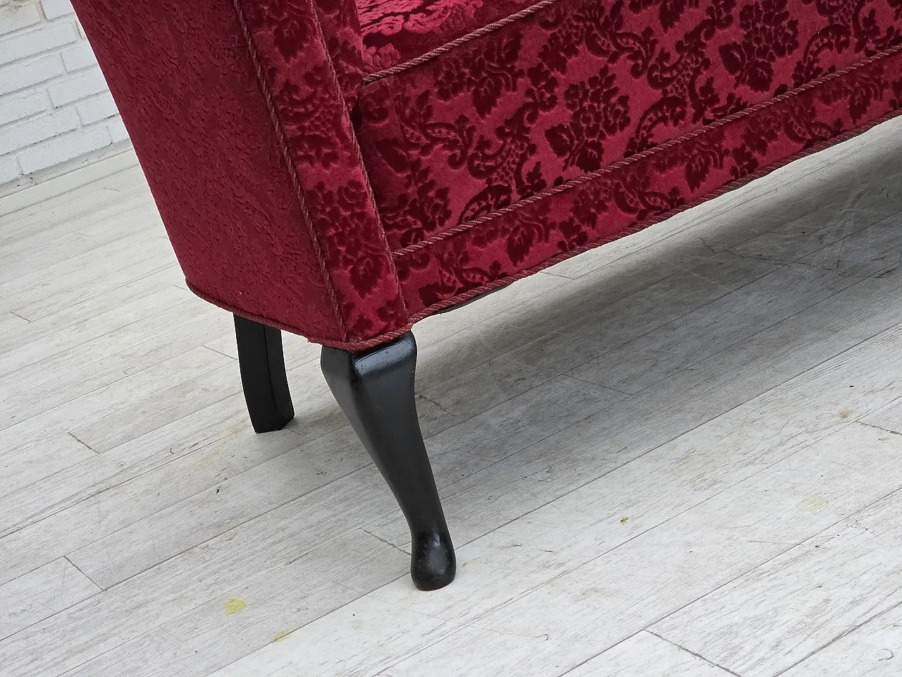 Danish 2-seater sofa in cherry red velvet, 1950s 2