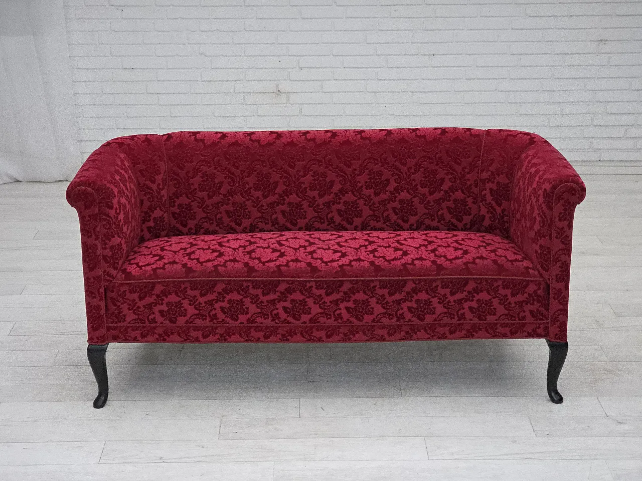 Danish 2-seater sofa in cherry red velvet, 1950s 3