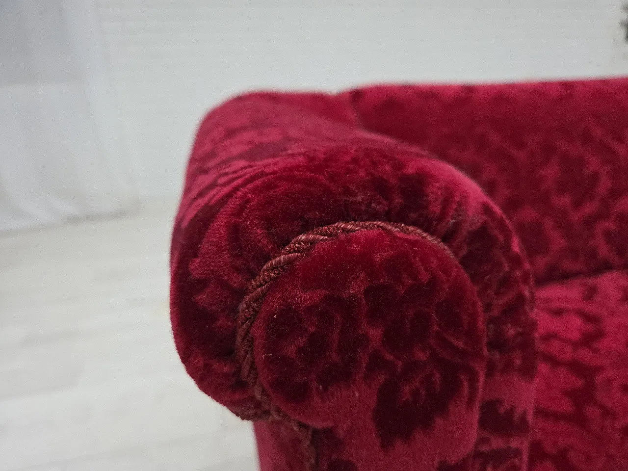 Danish 2-seater sofa in cherry red velvet, 1950s 4