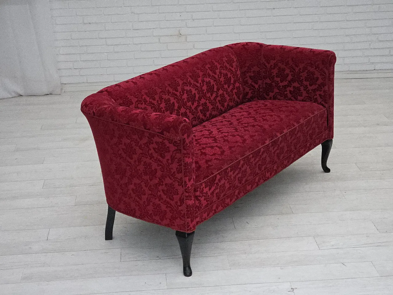 Danish 2-seater sofa in cherry red velvet, 1950s 5