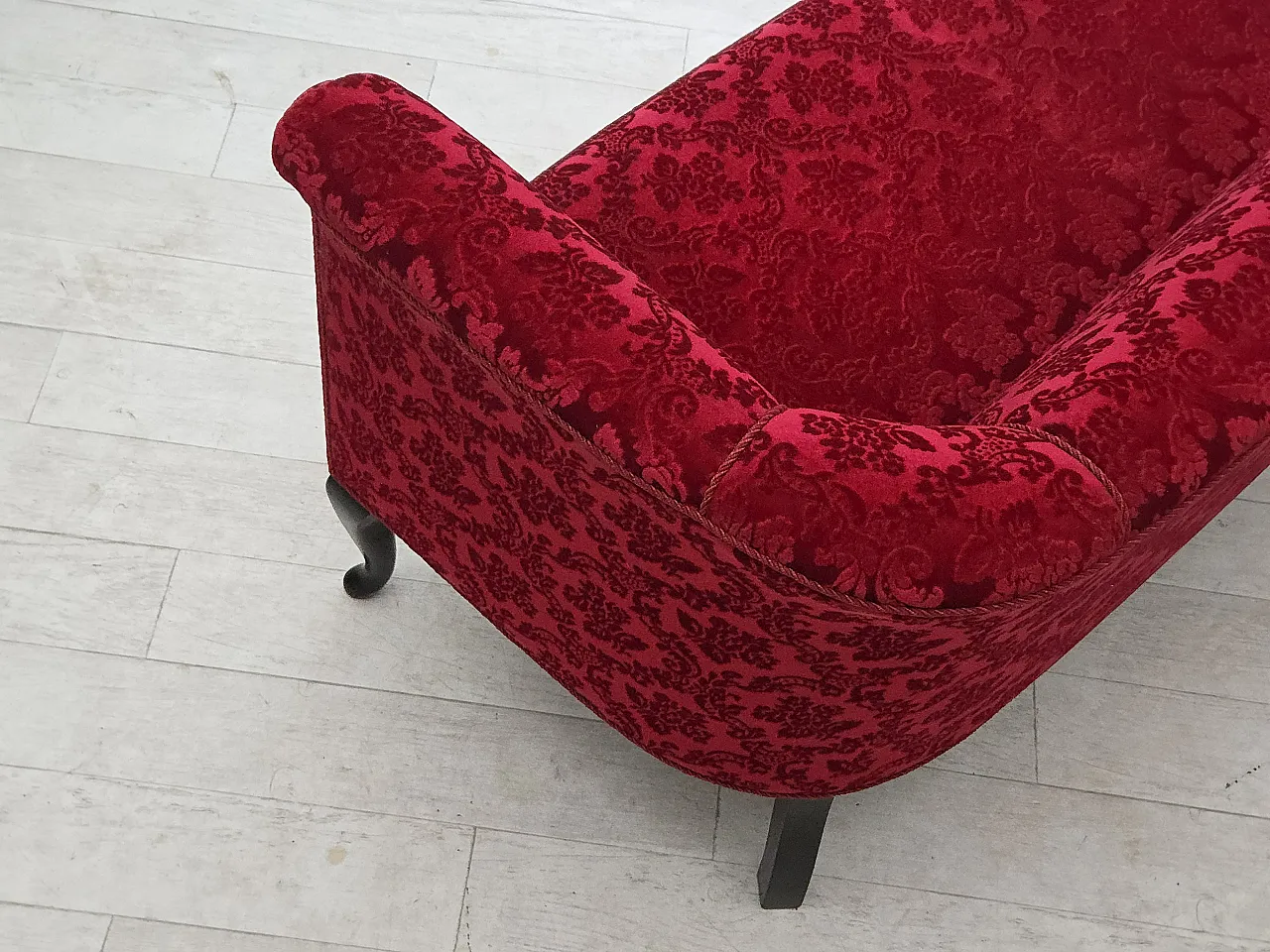 Danish 2-seater sofa in cherry red velvet, 1950s 6