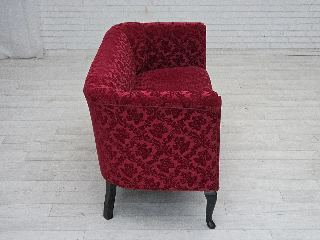 Danish 2-seater sofa in cherry red velvet, 1950s 8