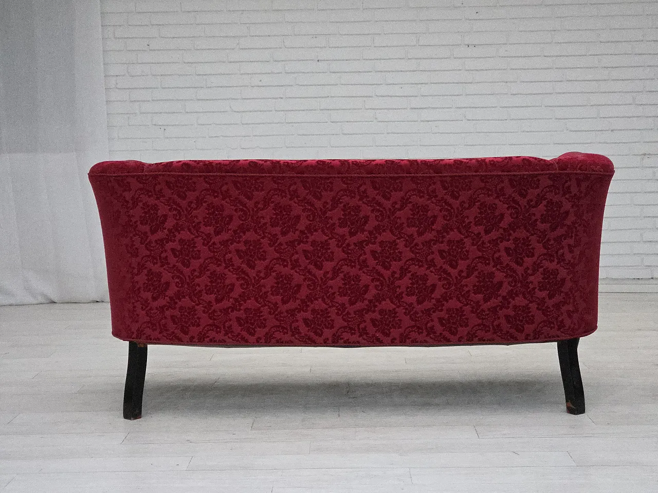 Danish 2-seater sofa in cherry red velvet, 1950s 10