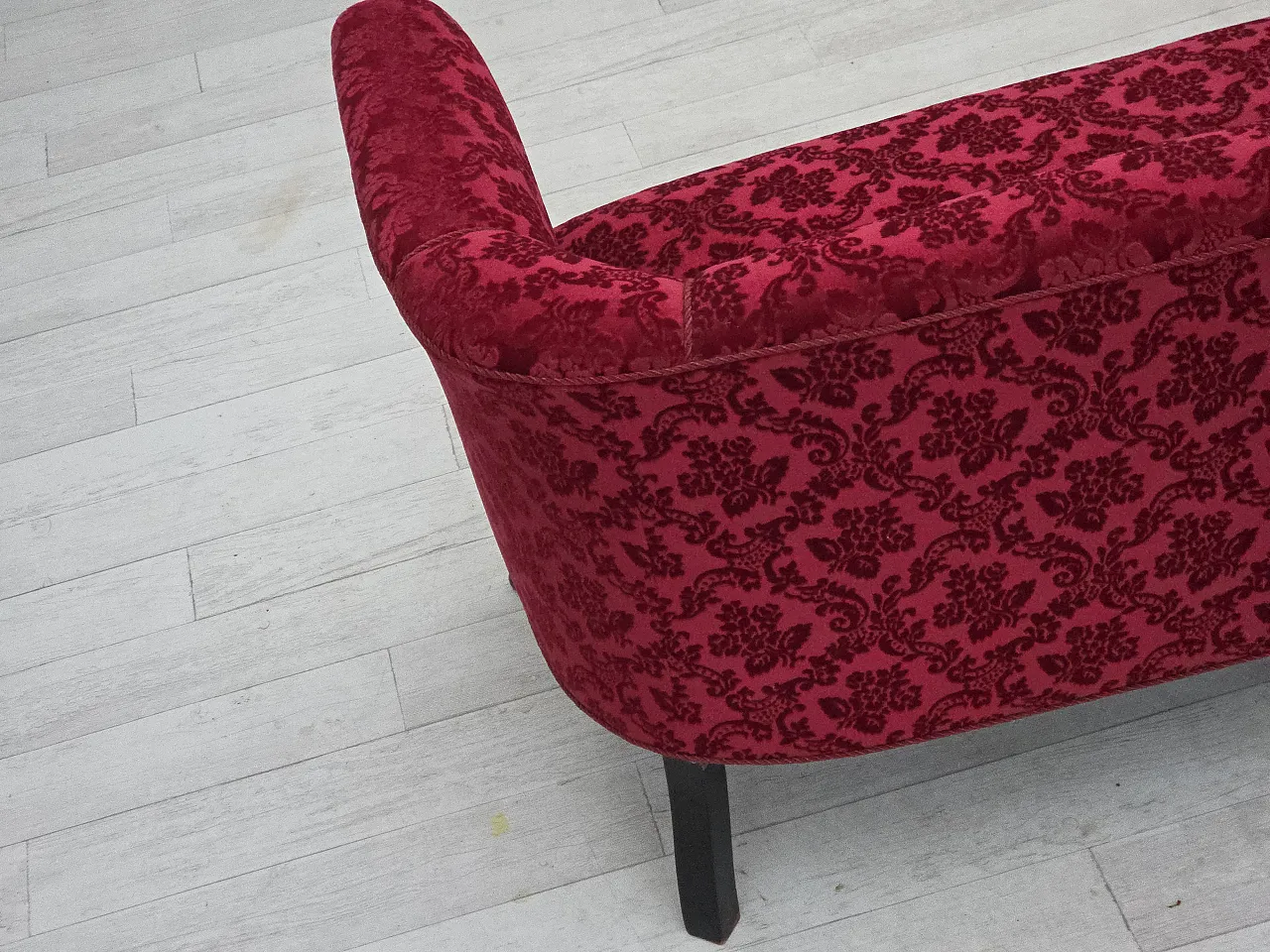 Danish 2-seater sofa in cherry red velvet, 1950s 11