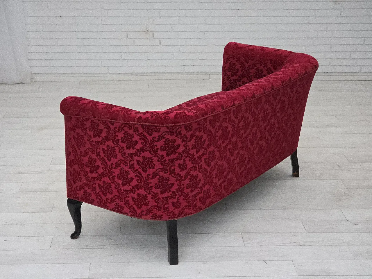 Danish 2-seater sofa in cherry red velvet, 1950s 12