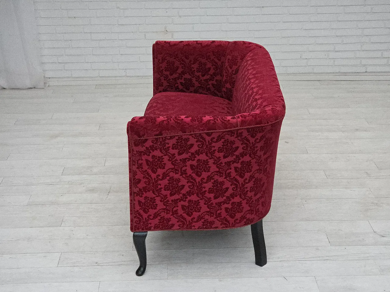Danish 2-seater sofa in cherry red velvet, 1950s 13