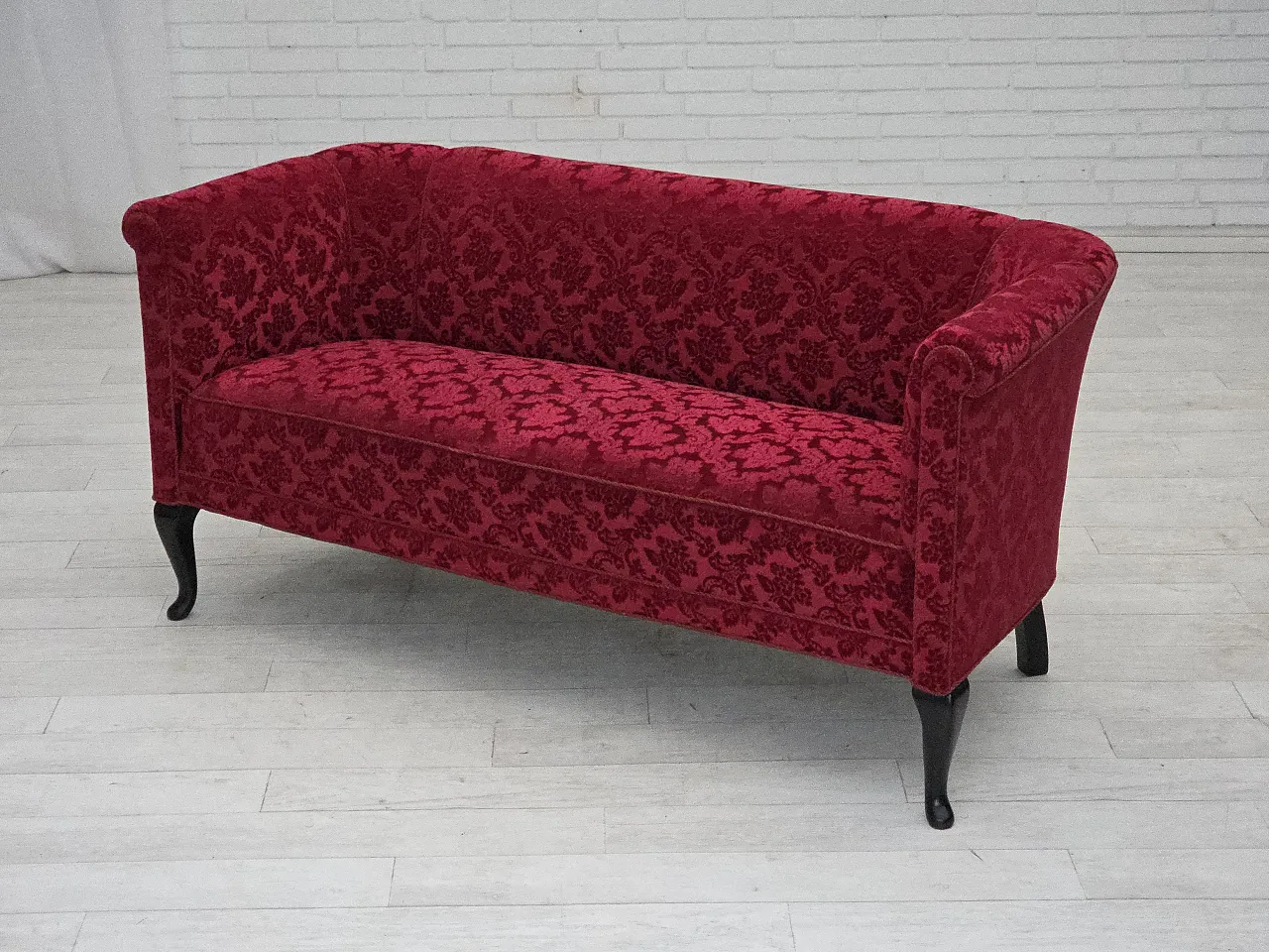 Danish 2-seater sofa in cherry red velvet, 1950s 14