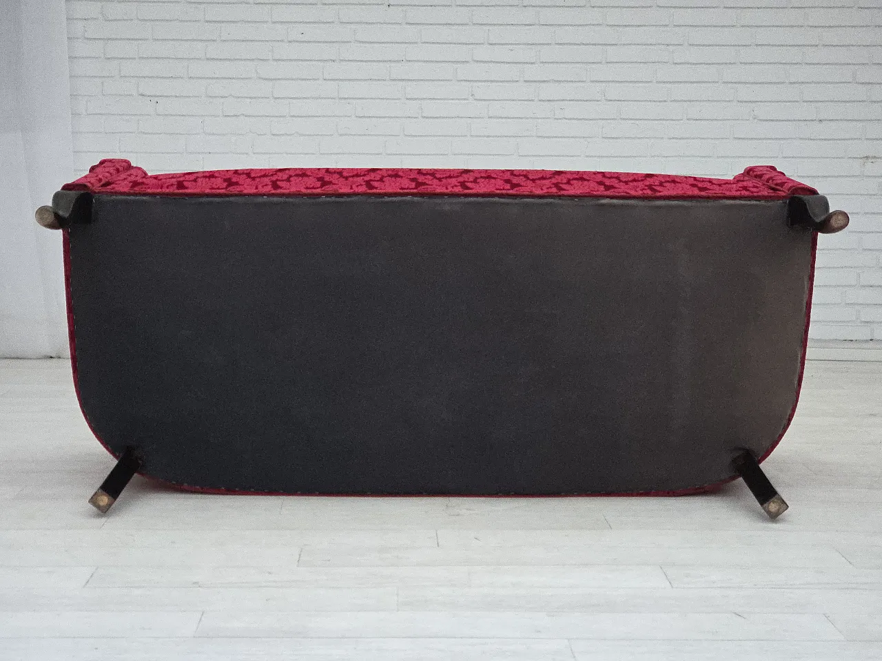 Danish 2-seater sofa in cherry red velvet, 1950s 15