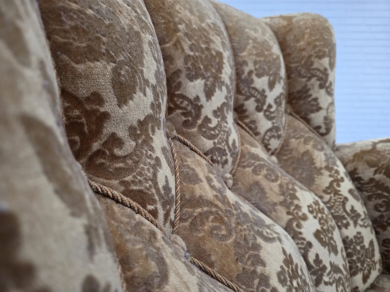 Furniture velvet and carved oak armchair, 1950s 8