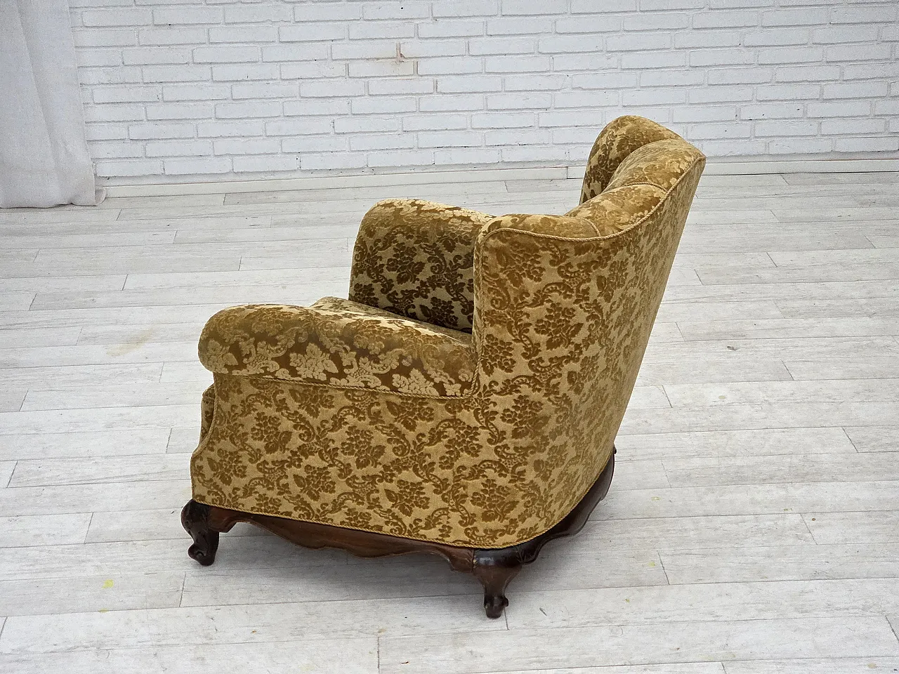 Furniture velvet and carved oak armchair, 1950s 12