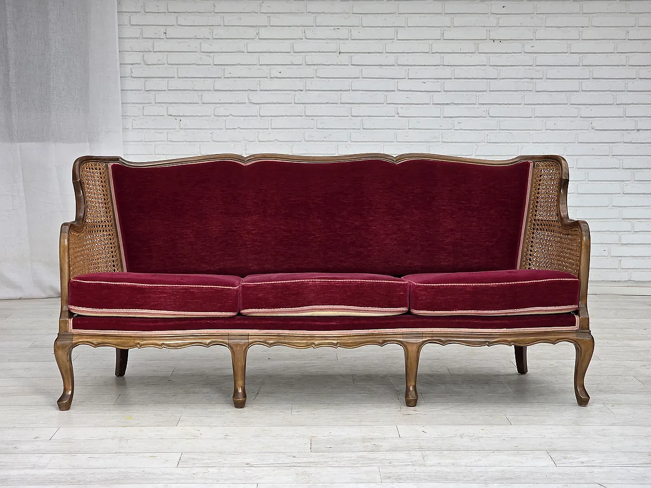 Divano danese a 3 posti, velluto, anni '50 1