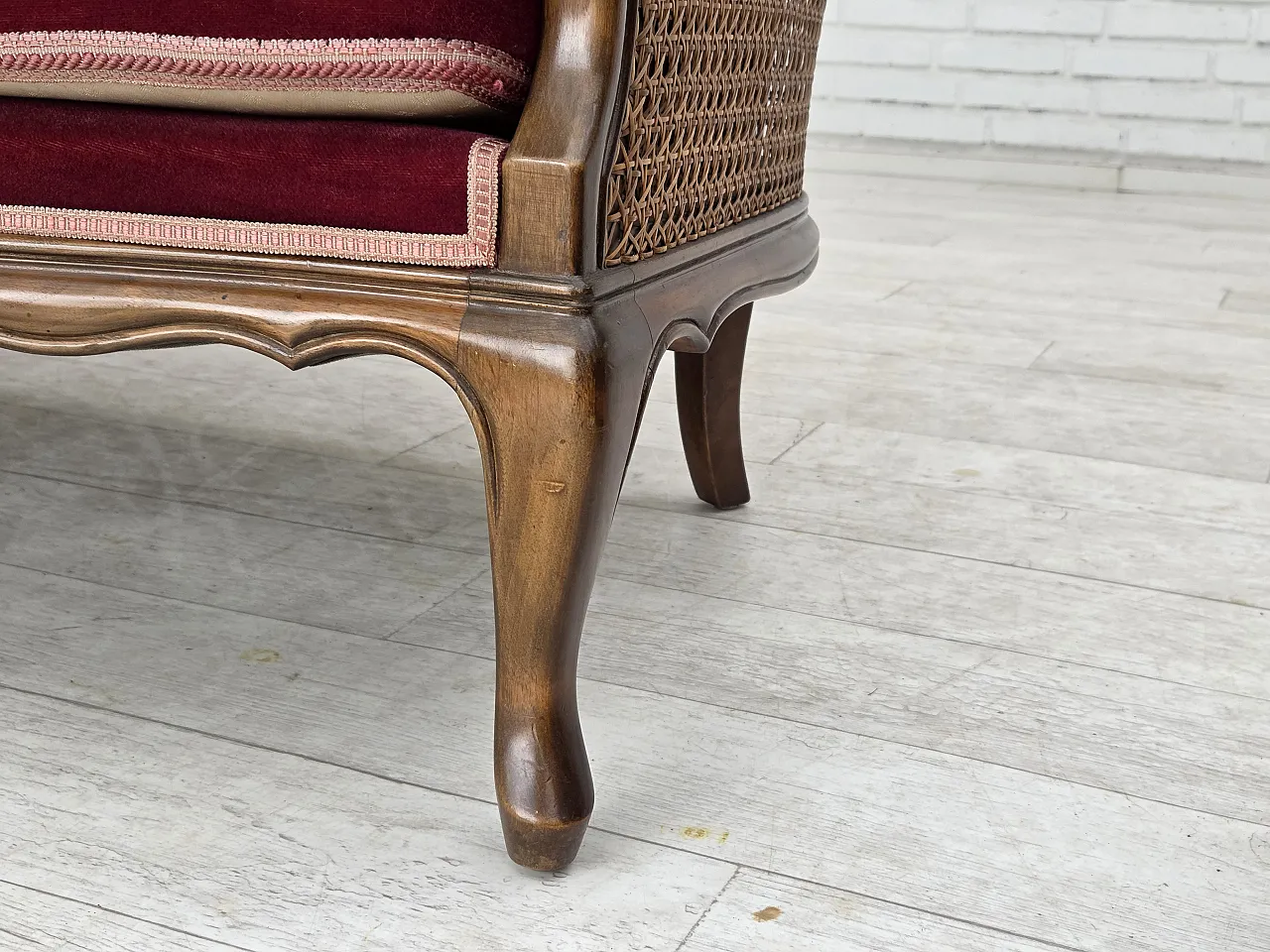 Divano danese a 3 posti, velluto, anni '50 4