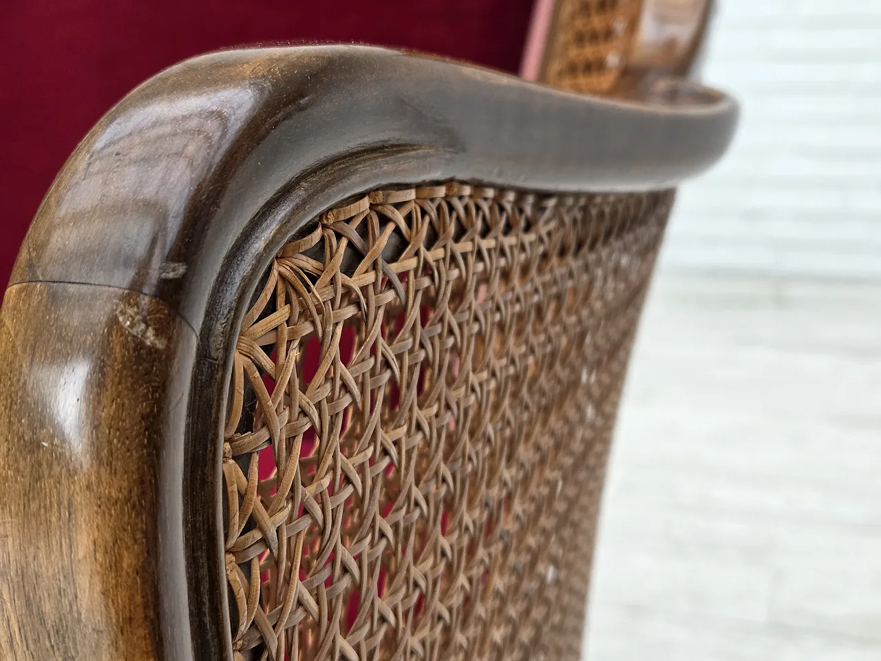 Divano danese a 3 posti, velluto, anni '50 5