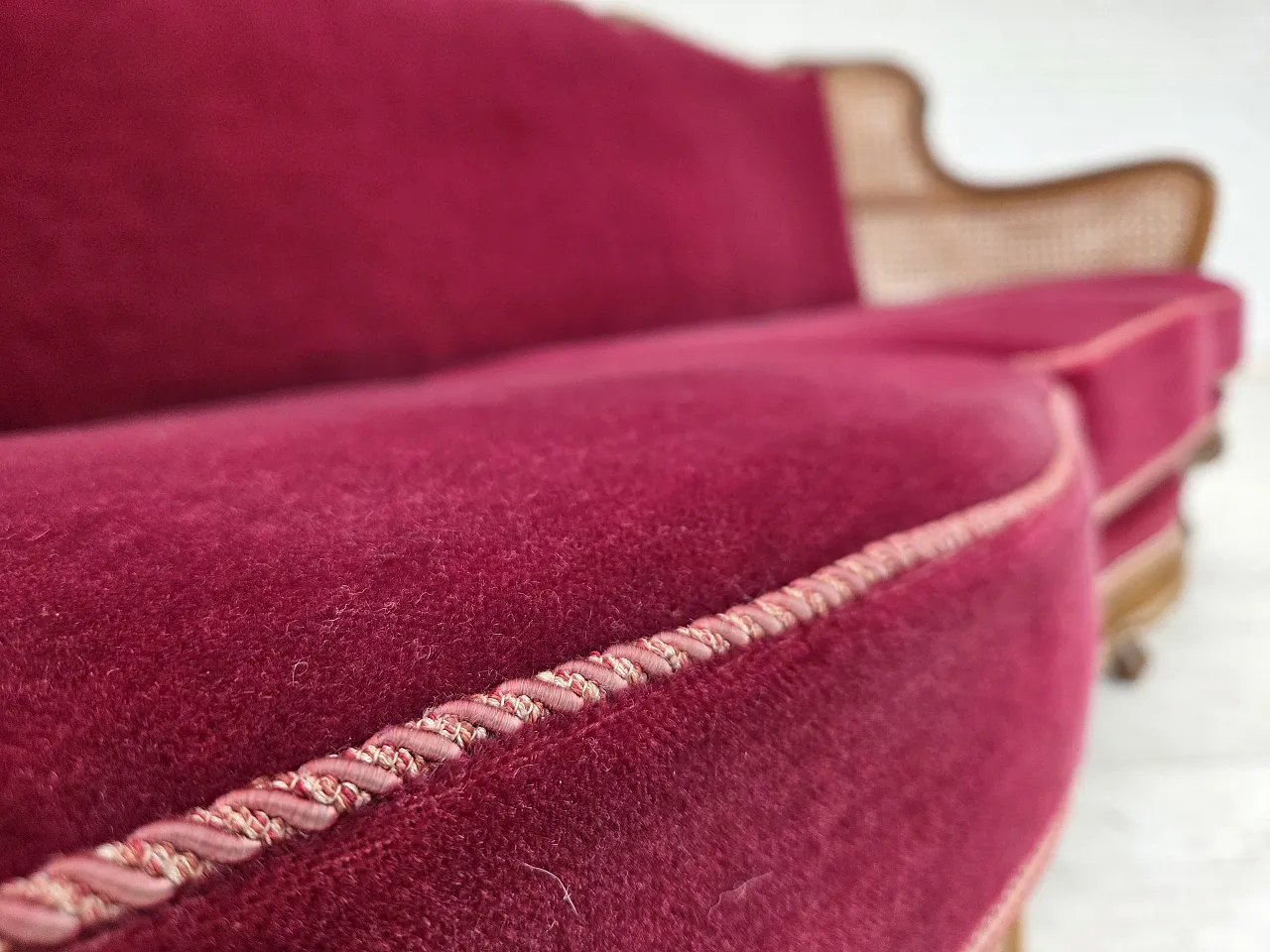 Divano danese a 3 posti, velluto, anni '50 9