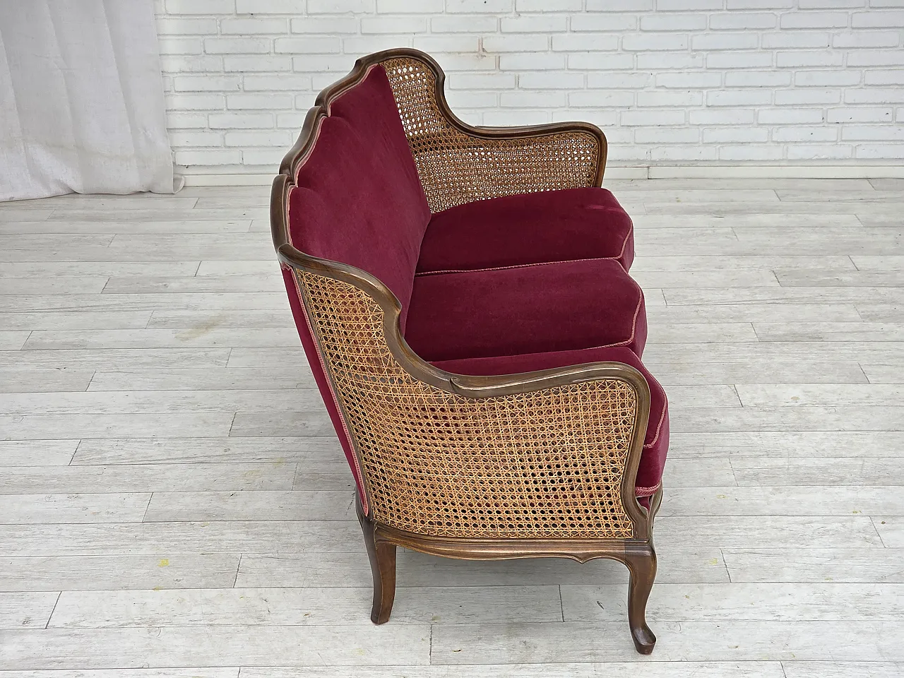 Divano danese a 3 posti, velluto, anni '50 11