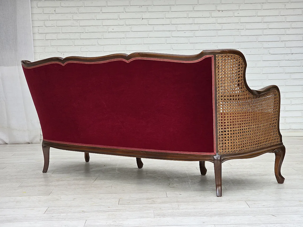 Divano danese a 3 posti, velluto, anni '50 12