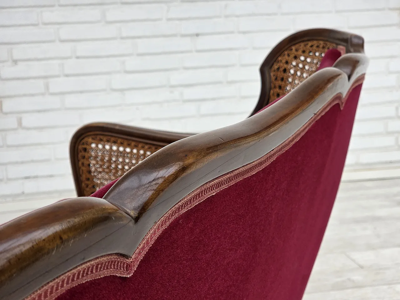 Divano danese a 3 posti, velluto, anni '50 17