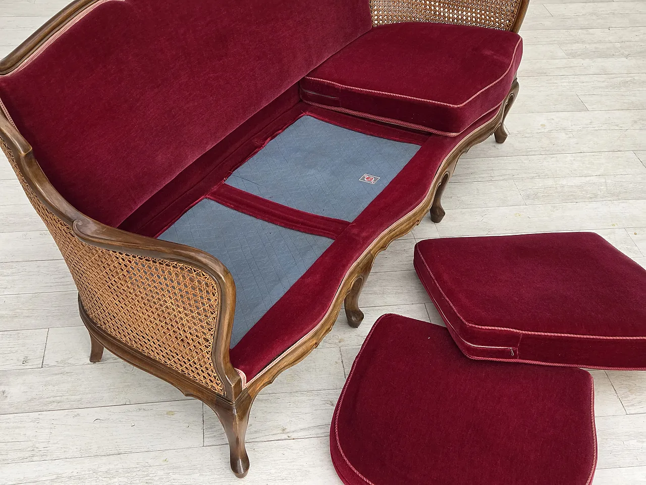 Divano danese a 3 posti, velluto, anni '50 21