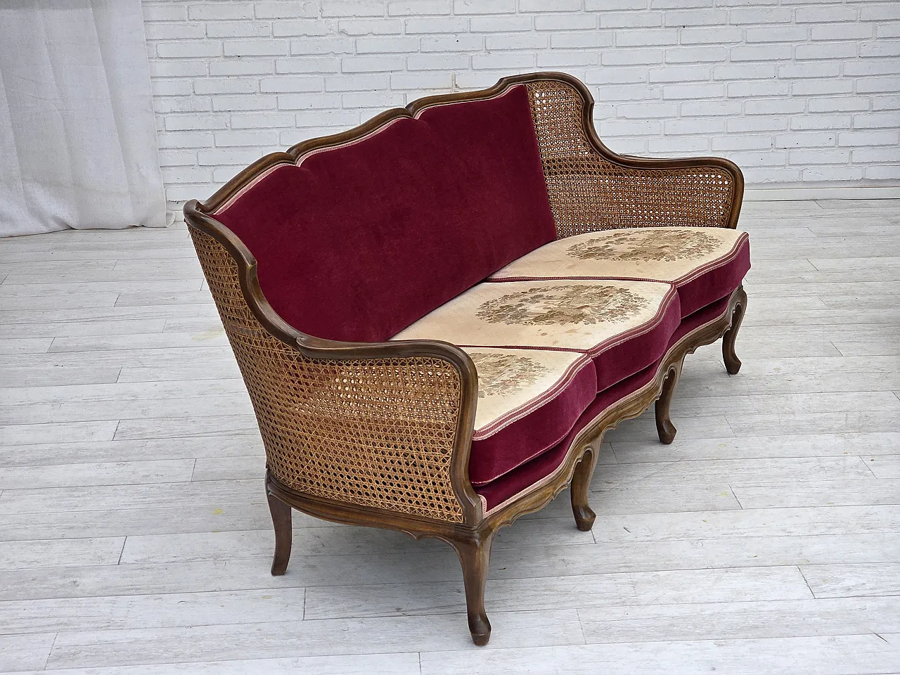 Divano danese a 3 posti, velluto, anni '50 24